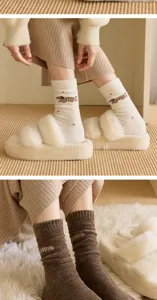 Calcetines de invierno gruesos y cálidos acogedores con zapatillas de felpa para mujeres, suaves.