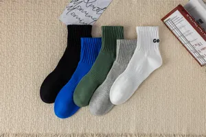 Men ribbed cotton crew socks athletic sport socks with embroidery letters set five pairs