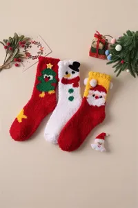 Cute Christmas coral fleece fuzzy socks for women, thick warm winter holiday sleep floor socks.