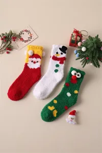 Cute Christmas coral fleece socks, thick warm winter cartoon mid-tube socks for women.