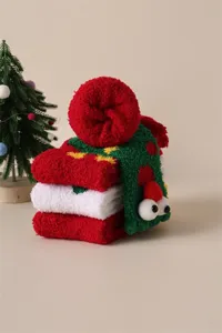Fluffy Christmas socks thickened warm winter cute cartoon mid tube cozy floor socks women