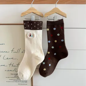 Autumn winter women wool mid tube socks cute dachshund embroidery colorful polka dots cozy hosiery