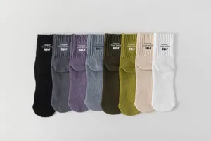 Detailed shot of Japanese style cityboy crew socks, thick knit cotton in multi-colors.