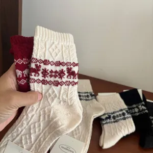 Christmas reindeer snowflake knitted wool socks winter warm thick thermal hosiery casual retro