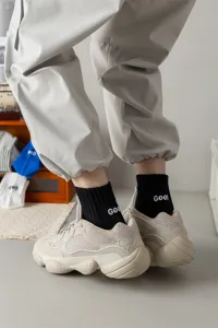 Men's mid-calf socks with heel letter embroidery combed cotton breathable sports casual socks