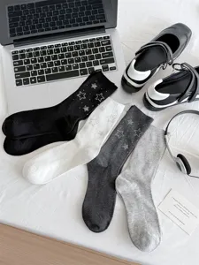 Glitzersteine Stern Baumwolle Mittelsocken Damen, weiche modische Freizeitsocken.