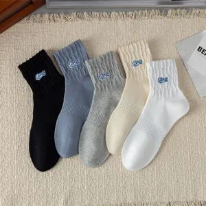 Men cotton crew socks spring autumn breathable solid color casual streetwear mid-calf cotton socks
