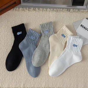 Men cotton mid tube socks stylish letter embroidery breathable casual streetwear athletic socks