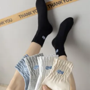 Mens cotton mid-tube socks with stylish letter embroidery, breathable and comfortable daily wear.