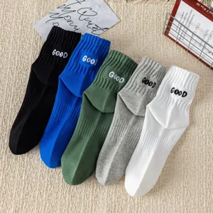 Men Mid Tube Socks Combed Cotton Letter Embroidery Sport Basketball Socks Breathable Casual Athletic Crew Socks For Men