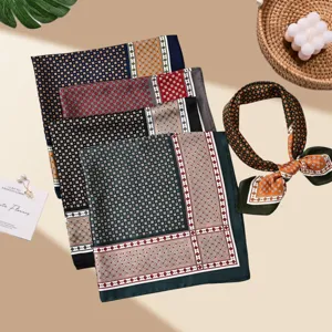 Women Fashion Geometric Print Satin Square Scarf Versatile Daily Head Scarf Lightweight Decorative Neckwear