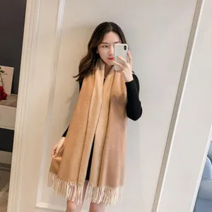Autumn winter gradient cashmere feel scarf with fringe warm shawl cozy winter fashion neck wrap
