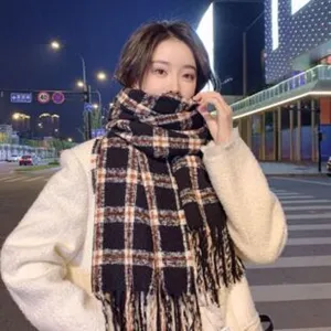 Classic plaid tassel scarf women retro cozy winter warm outer wear casual fashion shawl accessory