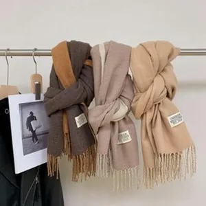 Cozy winter imitation cashmere tassel scarf, thick warm neckerchief shawl for couples.