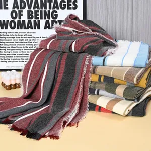 Vintage retro colorblock striped tassel scarf autumn winter casual fashion shawl women warm wrap.