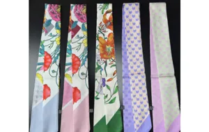 French twill silk skinny scarf elegant floral print long ribbon for women bag hair decor