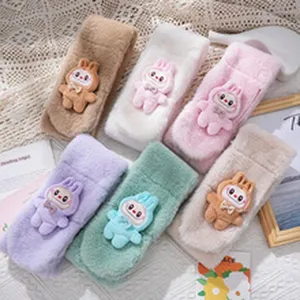Kids plush winter scarf with cute cartoon doll decoration, thick warm neck warmer for winter.