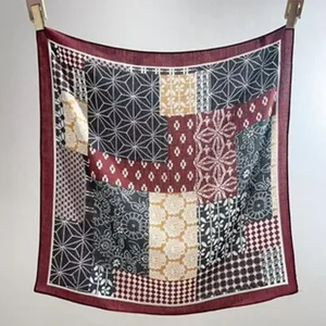 Classic 70cm velvet square scarf featuring vintage traditional patchwork print, soft and versatile.
