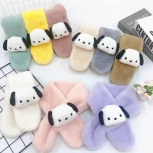 Kids plush winter scarf cute cartoon dog plush neck warmer thick warm toddler muffler