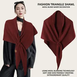 Fashion knitted triangle shawl for women, warm wool blend winter scarf and cape design.