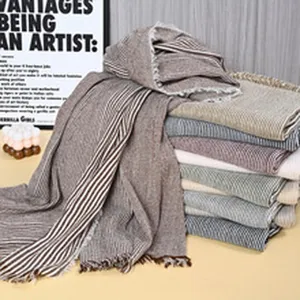 Retro gradient cotton linen scarf women spring autumn striped shawl versatile fashion accessory