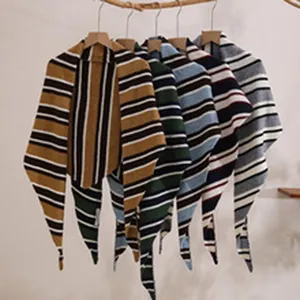 Autumn winter Korean style color block knitted triangular scarf women versatile warm wool shawl.