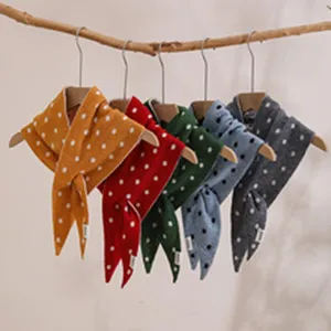 Detailed view of the autumn winter knit polka dot triangle scarf, featuring multi-color options.