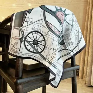 Silk square scarf for women 53cm luxury carriage print French style elegant neckerchief accessory.