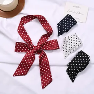 Sciarpa di seta lunga e stretta a pois in stile coreano da donna, elegante nastro per capelli.