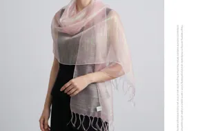 Silk blend scarf women long tassel shawl pink gradient lightweight elegant outer wear wrap