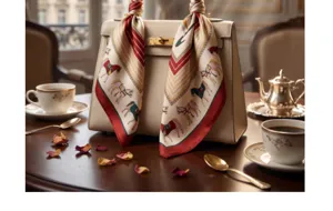 Detailansicht eines 70cm Luxus Seidenschals mit elegantem Pferde Print für Damen.