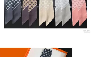 French twill skinny silk scarf elegant heart print hair band bag accessory multi color