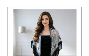 Elegante scialle con nappine in jacquard floreale da donna, foulard triangolare.