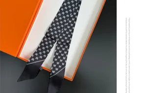 French twill skinny silk scarf for women, stylish hair band and chic bag decoration accessory.