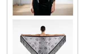 Sciarpa triangolare jacquard floreale donna con frange elegante scialle in velluto dettaglio