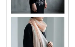Detailed view of women's silk blend long scarf, showcasing lightweight fabric and tassel details.