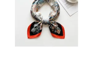 Luxury floral print imitation silk square scarf, elegant 70cm neckerchief for women.