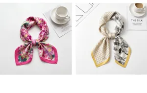 Women silk feel scarf 70cm square scarf summer floral print elegant neckerchief style detail