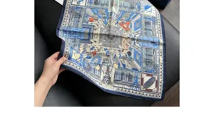Elegant women square silk scarf vintage architectural print neck wrap fashion headwear accessory