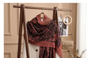 Retro paisley jacquard long shawl scarf, autumn winter warm vintage tassel wrap piece.