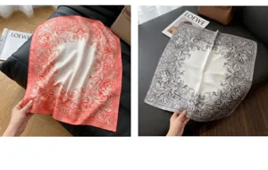Chic 70cm imitation silk square scarf featuring vintage baroque floral print for women.