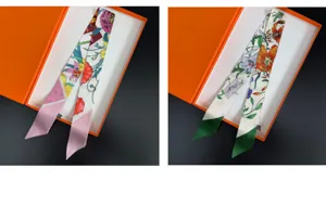 French twill silk narrow long scarf elegant floral hair band bag ribbon accessory decorative