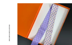 French style twill narrow silk scarf with purple heart print, elegant hair band and bag ribbon.