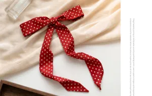 Red polka dot long ribbon silk scarf women fashion hair band elegant neckerchief