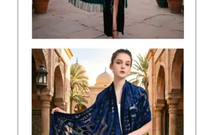 Elegant Bohemian velvet shawl and long scarf detail view, perfect for evening wear or air-conditioned rooms.