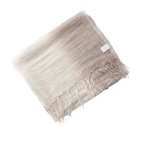 Elegant long silk scarf for women with gradient color and delicate fringe. Perfect fall accessory.