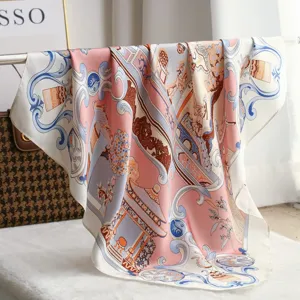 Luxury silk square scarf 70cm elegant floral architectural print designer style neckerchief