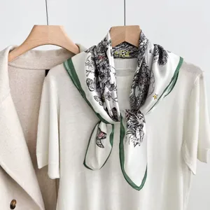 Silk scarf 70cm square mulberry silk delicate floral print elegant neckerchief fashion accessory.