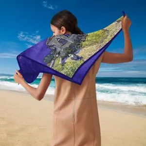 Chic 70cm square silk velvet scarf featuring classic art print, versatile fashion accessory.