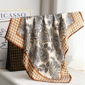 Silk square scarf 70cm luxury paisley houndstooth design elegant women neckerchief